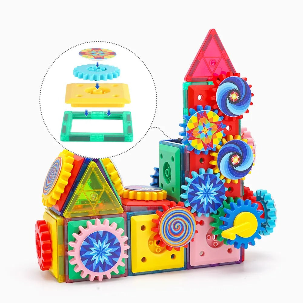 130 Pieces Magnetic Tiles with Gear Set